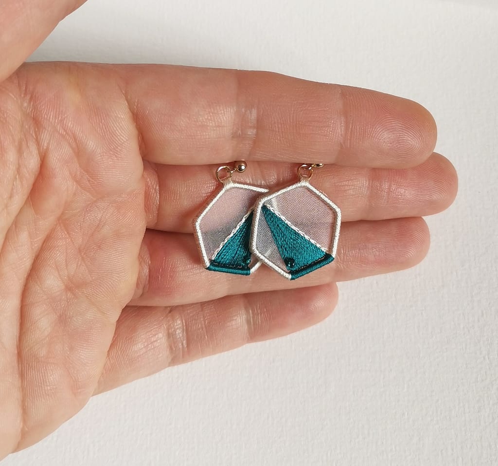 Boucles - Hexagonales crème/bleu canard